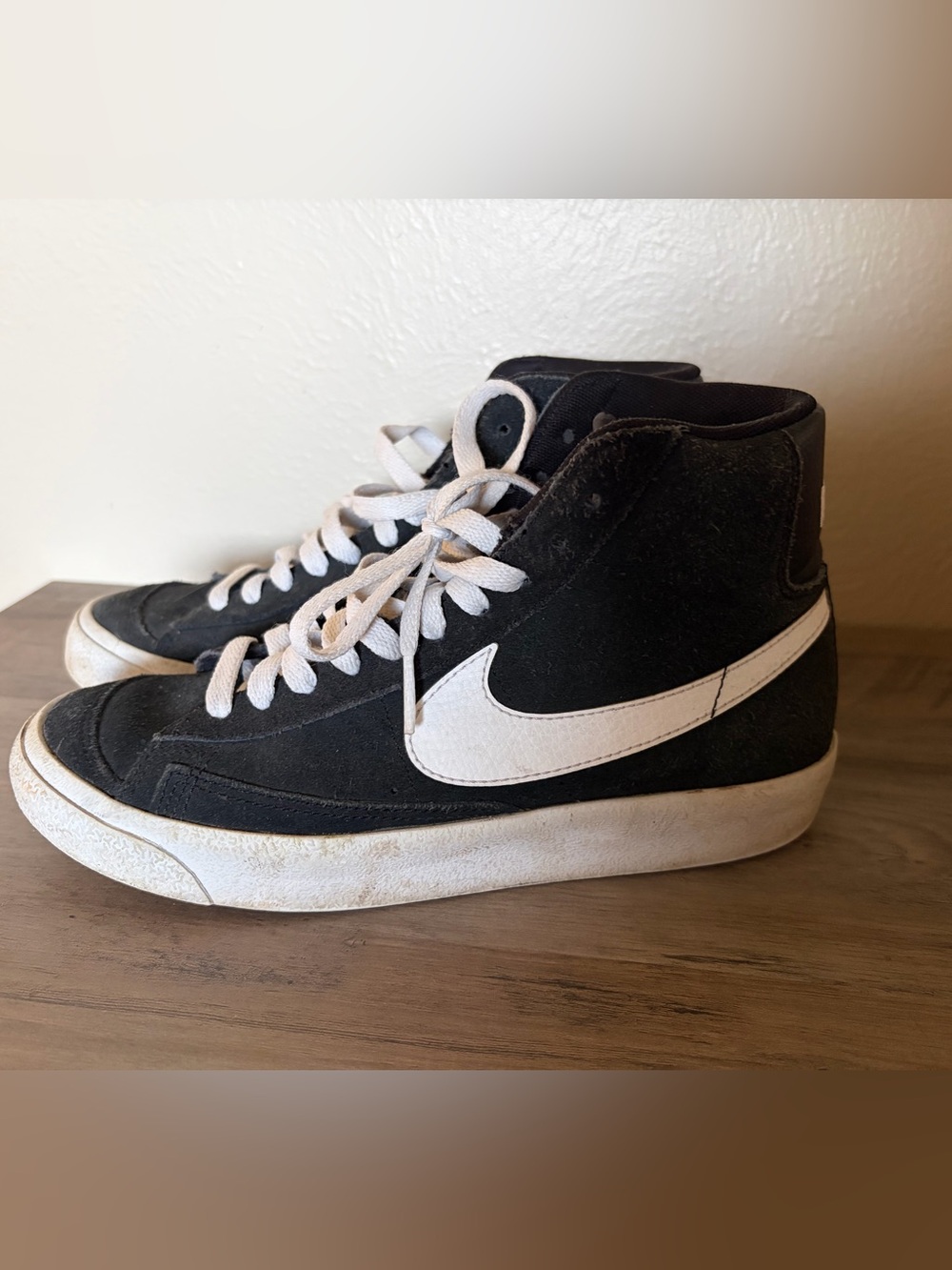 Nike Black and White High-Top Sneakers with White Swoosh